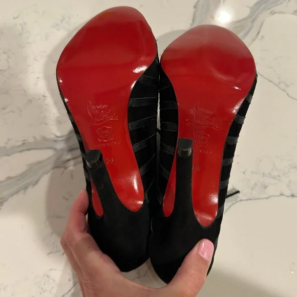 Christian Louboutin Black Leather and Suede Inverness Booties Size 38 - Picture 5 of 8